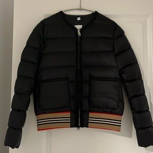 Burberry Black Quilted Bomber Jacket with Signature Striped Hem